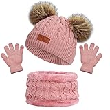 beifon Kinder Wintermütze Schal Handschuhe Mädchen Set Kindermütze Strickmütze Kinder...