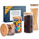 HIKITCHEN® Vorratsgläser aus 3mm dickem Borosilikatglas - Vorratsdosen Glas...