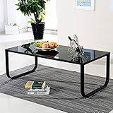 OFCASA Couchtisch Glas Schwarz Beistelltisch mit Metallrahmen Moderne Wohnzimmertisch...