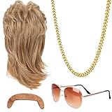 FGen Vokuhila Perücke Herren 4er Set,Herren Blond Perücken Sonnenbrille...