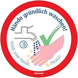 immi 4x Hände waschen, Saubere Toilette/WC Aufkleber, Hygiene auf Klo, 95mmØ