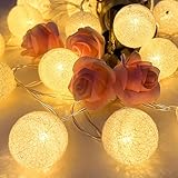 EvaStary LED Baumwollkugeln Lichterkette, 20 LED Cotton Ball Lichterketten Kugeln...