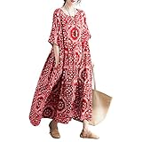 Versear Damen O-Ausschnitt Lose Boho Kaftan mit Taschen Große Größen Halber...