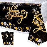 2 STK 130x220cm Geburtstag Tischdecken Schwarz Gold Happy Birthday Tischdecke...