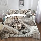 XCQHZYQ Bettwäsche 180x200 cm Tiergraue Katze Bettbezug Set für Kinder Jungen Mädchen...