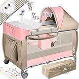 KIDIZ® Babybett 3 in 1 Reisebett Kombi Set Baby Bett mit Wickelauflage Moskitonetz...