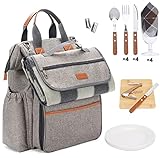 HappyPicnic Picknick-Rucksack für 4 Personen Set Pack mit isolierter wasserdichter Tasche...