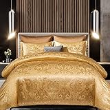 WONGS BEDDING Satin bettwäsche 135x200 4teilig Gold seiden Jacquard Bettbezug...