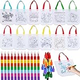 ARTGHJL DIY Kinder Stoffbeutel Set, 12 Stück Stoffbeutel zum Bemalen für Kinder und 12...