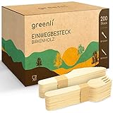 greenli® Einwegbesteck Set - 200 Holzgabeln und Holzmesser - Nachhaltiges...