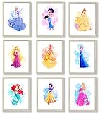 HerZii Prints Prinzessinnen-Wandkunst-Dekoration, Aquarelldrucke, Set von 20,3 x...