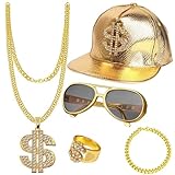 5 Stück Hip Hop Kostüm Set,Boombox Golden Baseball Cap Personalisiert Goldene...