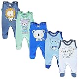 MEA BABY Unisex Baby Strampler mit Aufdruck aus 100% Baumwolle im 5er Pack. Baby Strampler...