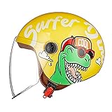 FREEUP Motorradhelm Kinder Mädchen Junge, Kid Jet Helm mit Visier, Dinosaurier Roller...