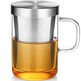 ecooe 500 ml(volle Kapazität) Glas Tasse mit Silberne Edelstahl Sieb und Deckel Teeglas...