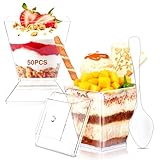 Dessertgläser Plastik, 50 Stück Desserttassen mit Deckel und Löffeln, 60ml...