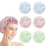 6 Stücke Duschhaube Damen, Elastische Shower Cap, Wiederverwendbare Duschhaube...