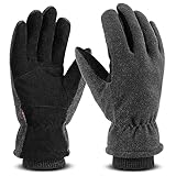 OZERO Thermo Handschuhe,Leder Warme Winter Handschuhe zum Laufen,1 Paar, Grau, L