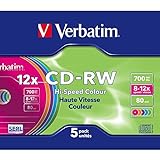Verbatim CD-RW 700 MB, 5er Pack Slim Case bunt, CD Rohlinge beschreibbar,...