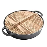 fikujap Sukiyaki Hot Pot Im Japanischen Stil Mit Holzdeckel, Antihaft-Gusseisenpfanne...