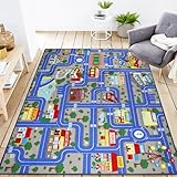 Capslpad Kinder Teppich Spielmatte 150x200cm Waschbar Verkehr Straßenteppich rutschfest...