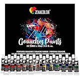 Zenacolor Gouache Farben Set in Tuben - 24x12ml Hohe Qualität, Vielseitig, praktisch für...