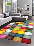 CARPETIA Teppich modern Teppich Wohnzimmer Karo bunt gelb rot blau grün Größe 120x170...