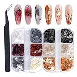 GZMAYUEN 3D Irregulär Marble Stone Glitter Nagel Sequins Set 2 Kasten Gold Silber Schwarz...