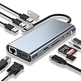 USB C HUB, Docking Station, 11-in-1 USB C Adapter mit 4K-HDMI, VGA, USB 3.0 Port, Type C...