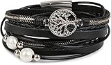 styleBREAKER Wickelarmband mit Perlen, Ketten, Flechtelement und Lebensbaum...