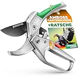 GRÜNTEK Amboss Gartenschere KONDOR 200 mm, automatisch zugeschaltete Ratsche, bis Ø24...