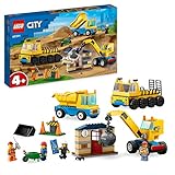 LEGO City Baufahrzeuge und Kran mit Abrissbirne, Spielzeug mit Bagger, Kipper...