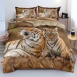 Gnomvaie Bettwäsche Tier 3D Tiger Thema 135x200 Braun Bettbezug Weich Mikrofaser mit...