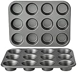 Amazon Basics - Rund Backblech für Muffins, antihaftbeschichtet, Karbonstahl, 2er-Pack,...