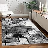 Mias Teppiche Teppich Wohnzimmer Modern Kurzflor Abstrakt Gemälde Optik Schwarz Grau...