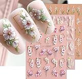 JMEOWIO 3D Nagelsticker Blume Laub Nail Art Sticker Selbstklebend Nagelaufkleber...