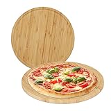 Relaxdays Pizzateller, 2er Set, Bambus, Ø 32 cm, Servierbrett für Pizza,...