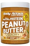 Body Attack Protein Peanut Butter, 1kg, Crunchy, Vegan, Natürliche Erdnussbutter ohne...