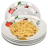 Van Well 6er Pasta-Teller-Set Milano mit Aufdruck I Ø 27 cm Porzellan-Teller I tiefe...