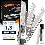 CRAFTUS® Profi Cuttermesser Set [3 Stück] aus Aluminium für Maximale Lebensdauer,...