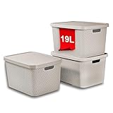 astor24 PREMIUM 3er XXL Set Aufbewahrungsbox Korb mit Deckel Organizer Ideal...