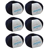 Wolle Merino - Merino Wolle marine (Fb 409) - 6 Knäuel dunkel blaue Merinowolle...