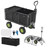 Juskys Metall Gartenwagen 550 kg belastbar - Handwagen mit Luftreifen, Plane & Handschuhen...