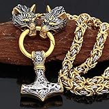 QZY Gold & Silber Wolf König Kette Mit Mjolnir Halskette, Männer Nordischen Wikinger...