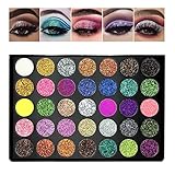 Glitter Lidschatten Palette, Rechoo 35 Farben Eyeshadow Palette Bunt, Glitzer Make-up...