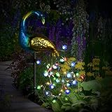 Herefun Solarlampen für Außen Garten, Pfau Garden Solar Pfahl Lichter Pfau Garten Statue...