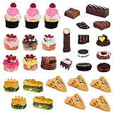 Amaxiu 30 teiliges Puppenhaus Miniatur Lebensmittel Set, Mini Hamburger Kuchen Dessert...