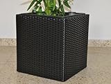 Eleganteinrichten Pflanzkübel Polyrattan quadratisch 50x50x50cm schwarz.