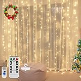 Vegena LED Lichtervorhang 300 LEDs,3m x 3m LED USB Lichterkettenvorhang 8 Modi...