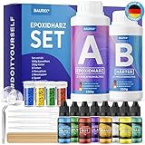 BAURIX® Epoxidharz Set Anfänger [750ml] mit 8 Farben I Kristallklares Epoxy Gießharz...